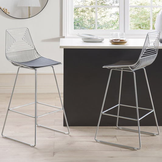 Dining Chairs Set Of 2 Silver Metal With Faux Leather Seats