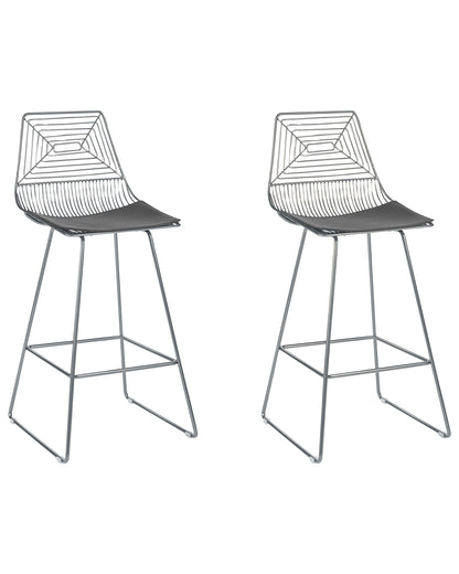 Dining Chairs Set Of 2 Silver Metal With Faux Leather Seats