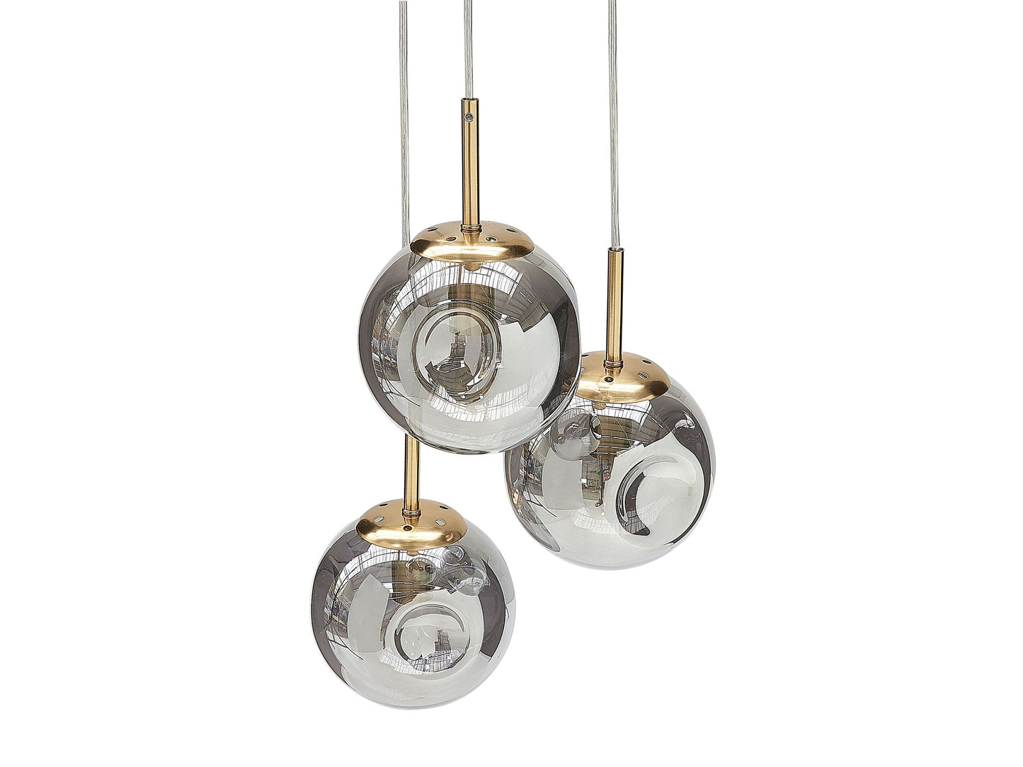 Bea 3 Light Pendant Lamp With Transparent Glass Shades Brass Iron