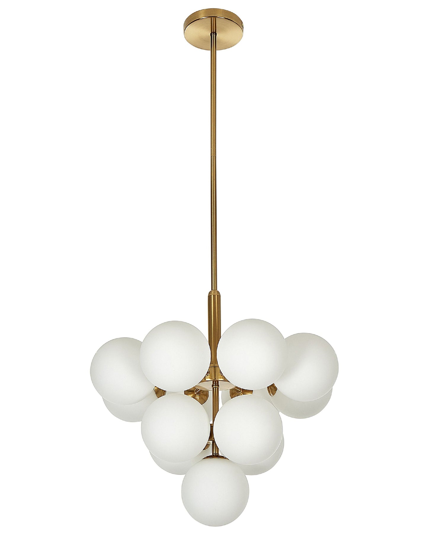 Brass Pendant Lamp 100cm 13 Light Fixture White Glass Globe Shades Glamour Finish
