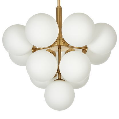 Brass Pendant Lamp 100cm 13 Light Fixture White Glass Globe Shades Glamour Finish