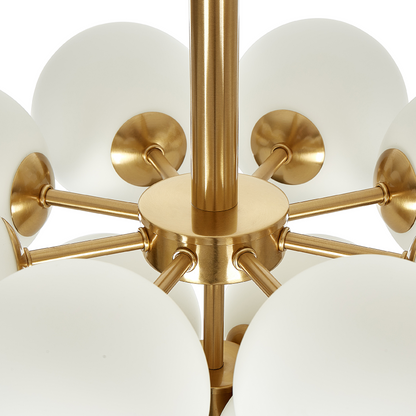 Brass Pendant Lamp 100cm 13 Light Fixture White Glass Globe Shades Glamour Finish