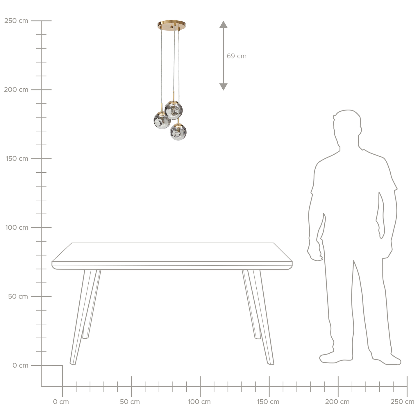 Bea 3 Light Pendant Lamp With Transparent Glass Shades Brass Iron