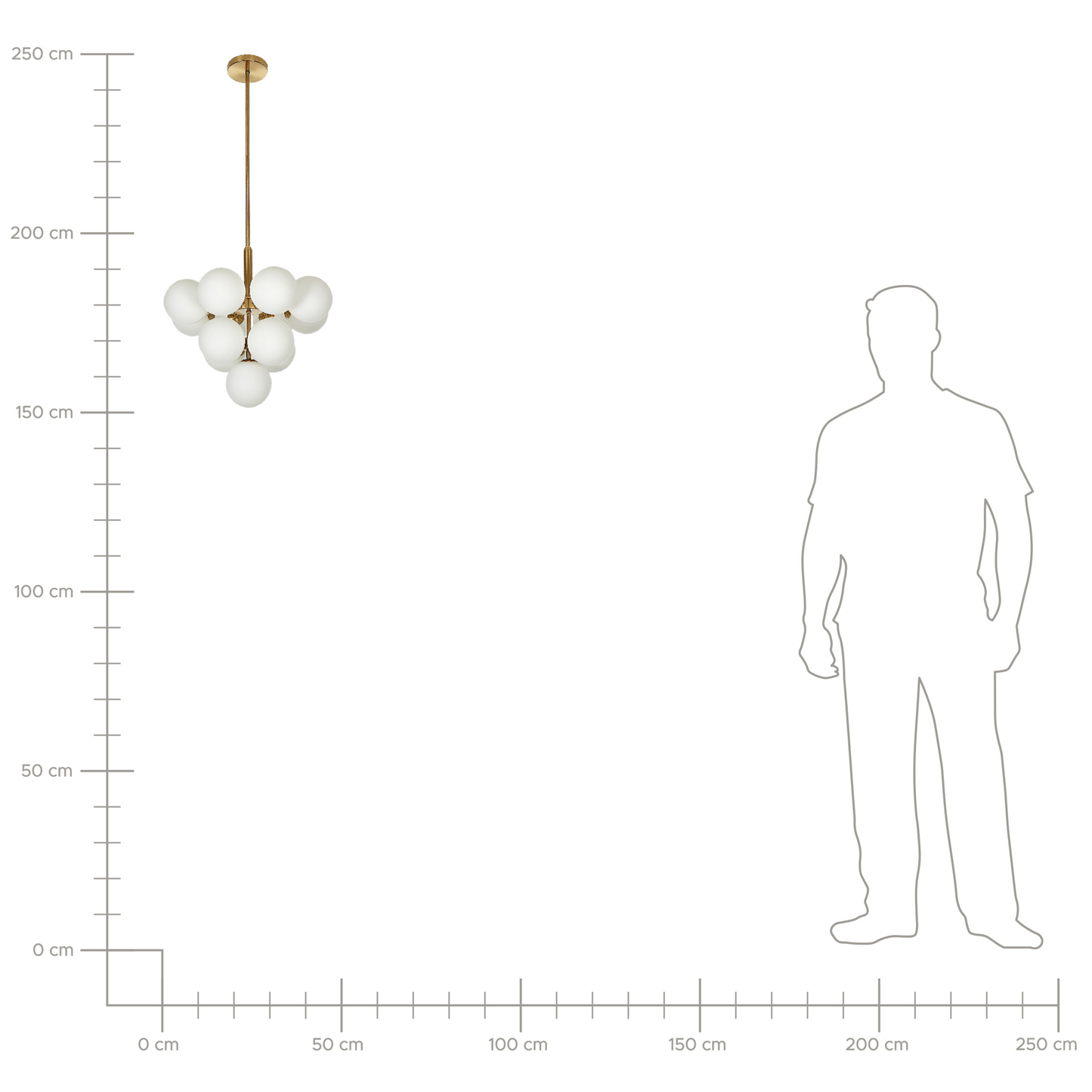 Brass Pendant Lamp 100cm 13 Light Fixture White Glass Globe Shades Glamour Finish