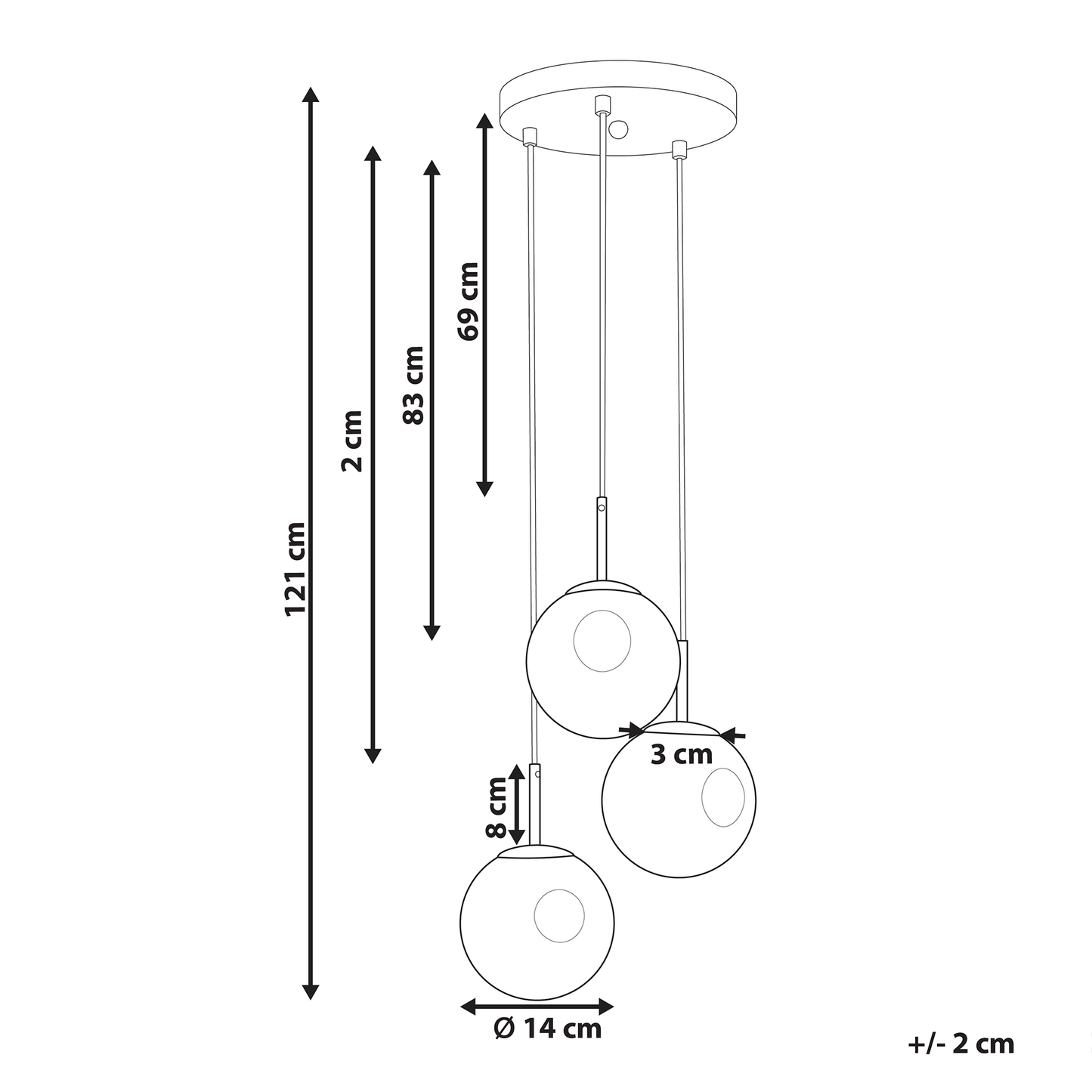 Bea 3 Light Pendant Lamp With Transparent Glass Shades Brass Iron
