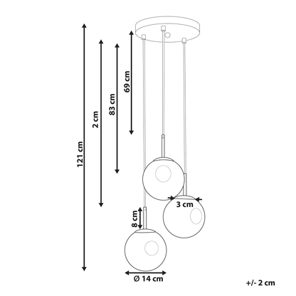 Bea 3 Light Pendant Lamp With Transparent Glass Shades Brass Iron