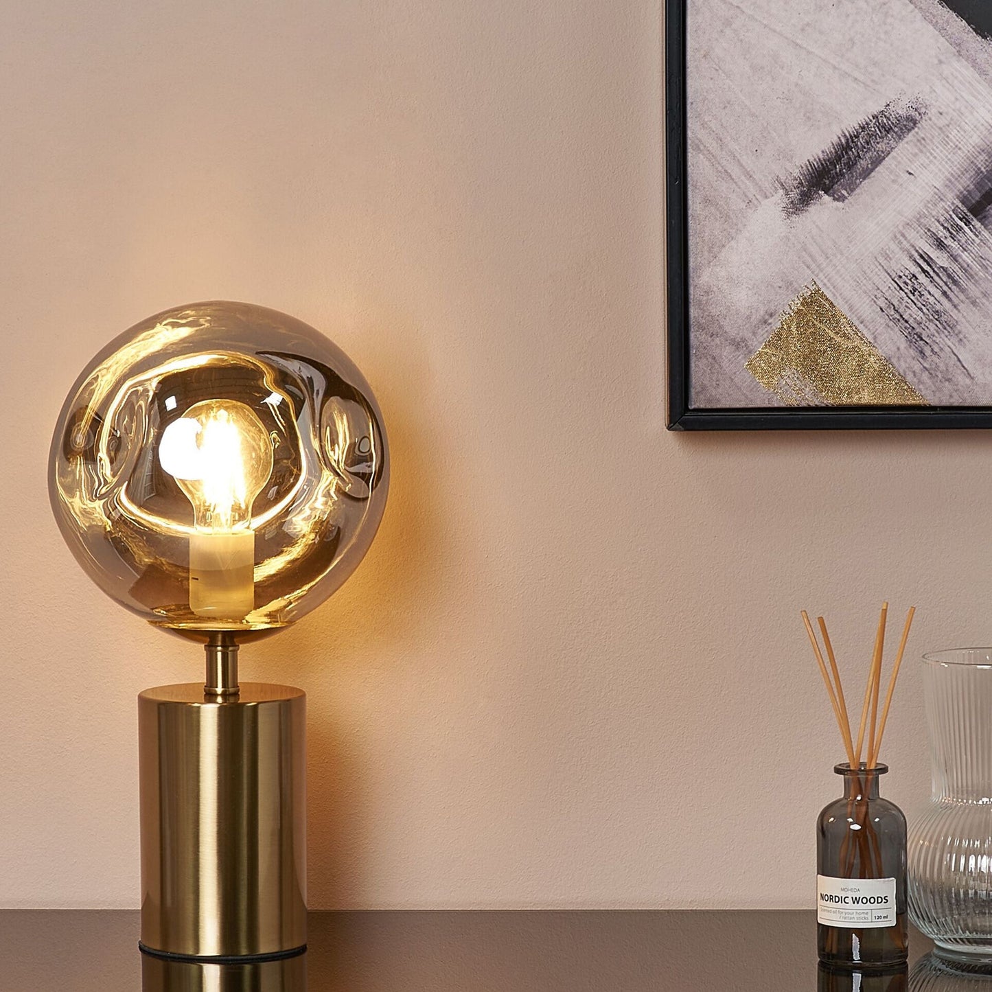 Brass Table Lamp With Glass Shade Modern Glam