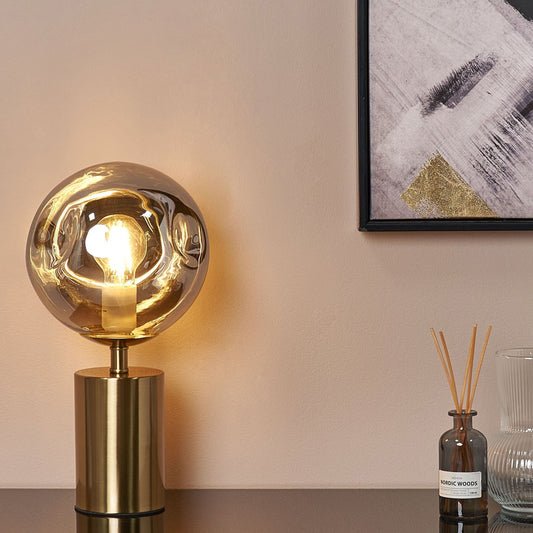 Brass Table Lamp With Glass Shade Modern Glam