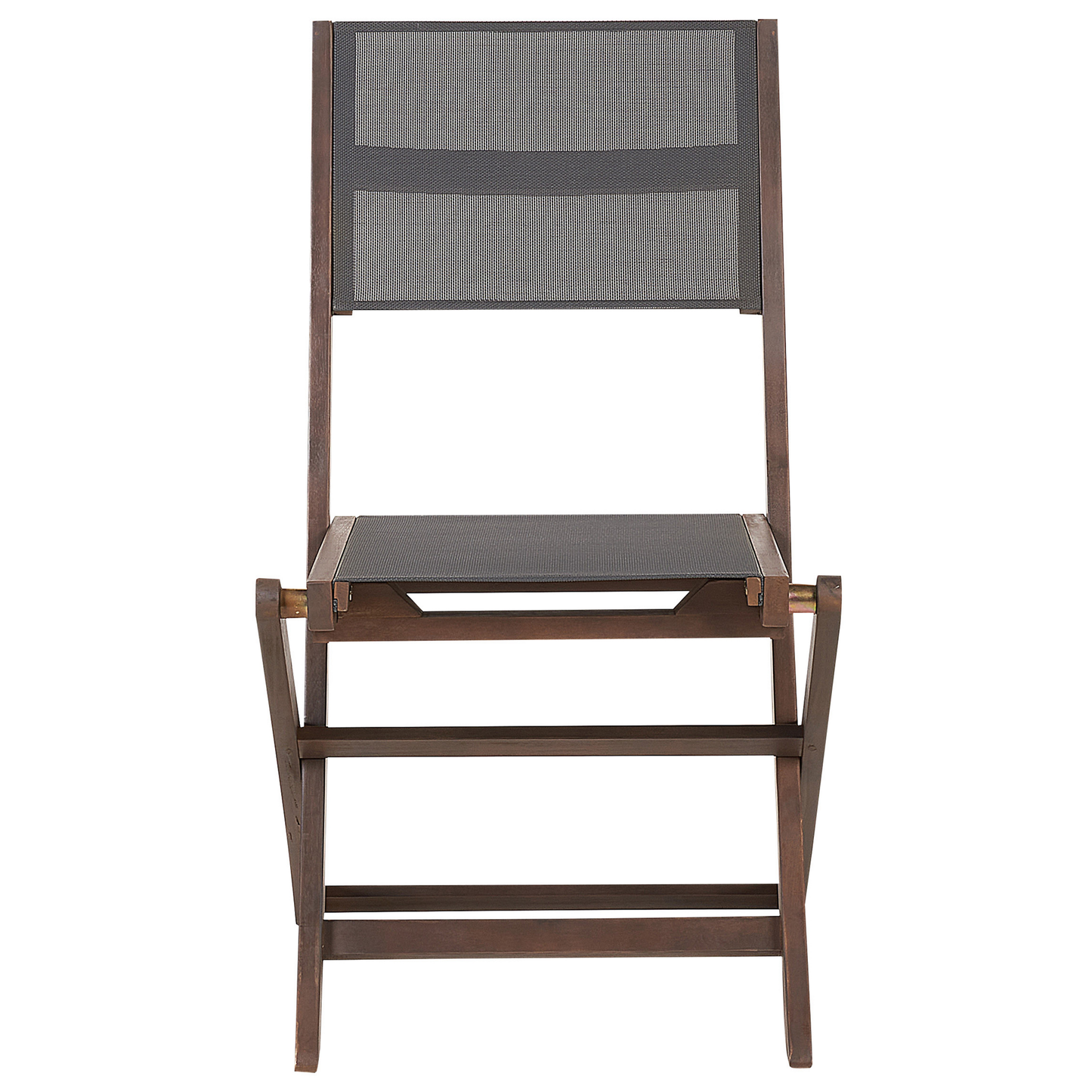 Set Of 2 Folding Outdoor Garden Chairs Dark Acacia Wood With Grey PVC Fabric