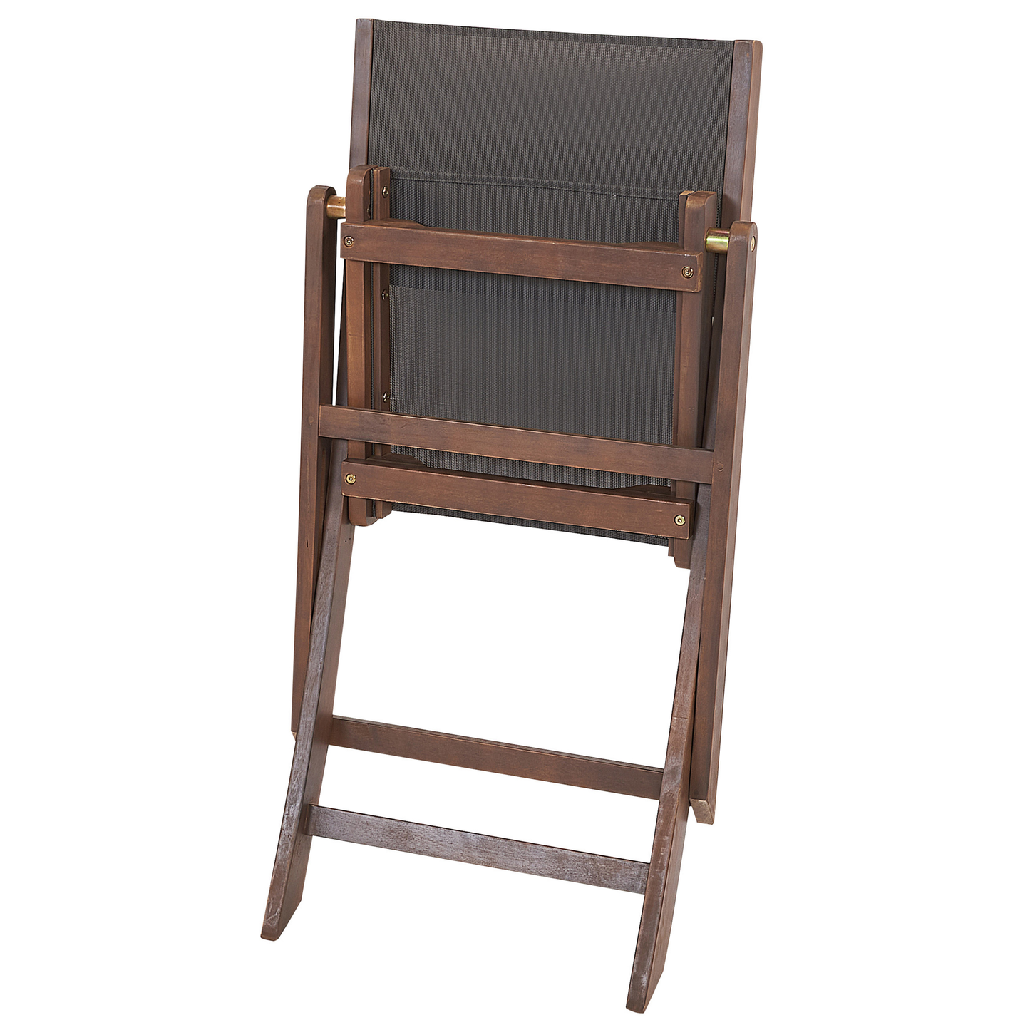 Set Of 2 Folding Outdoor Garden Chairs Dark Acacia Wood With Grey PVC Fabric