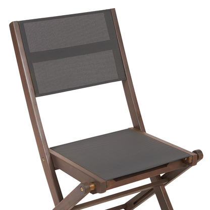 Set Of 2 Folding Outdoor Garden Chairs Dark Acacia Wood With Grey PVC Fabric
