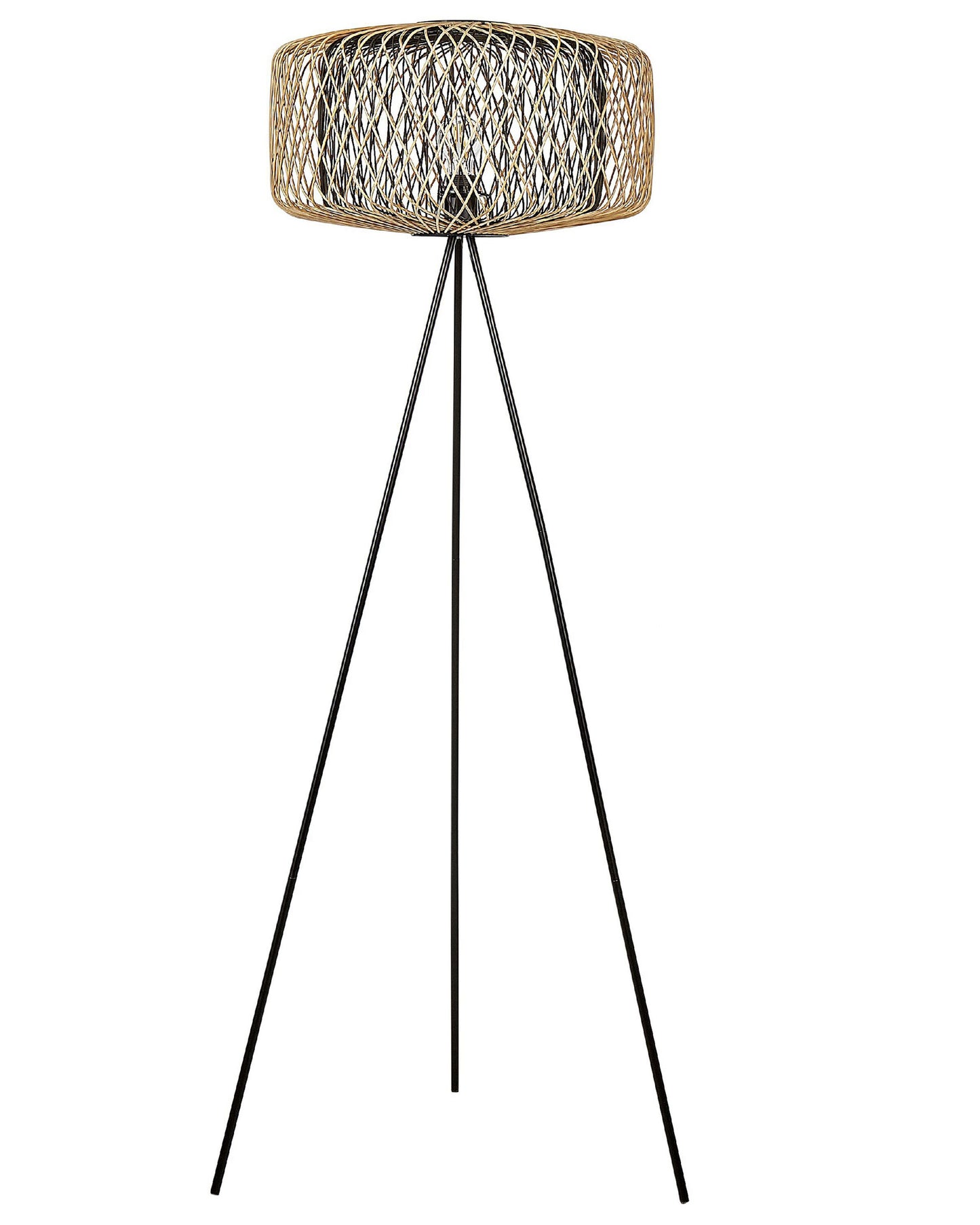 Floor Lamp Natural Bamboo Wood Shade 120cm Metal Base