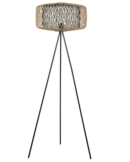 Floor Lamp Natural Bamboo Wood Shade 120cm Metal Base