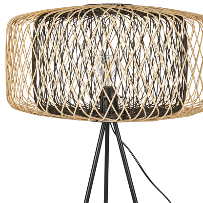 Floor Lamp Natural Bamboo Wood Shade 120cm Metal Base