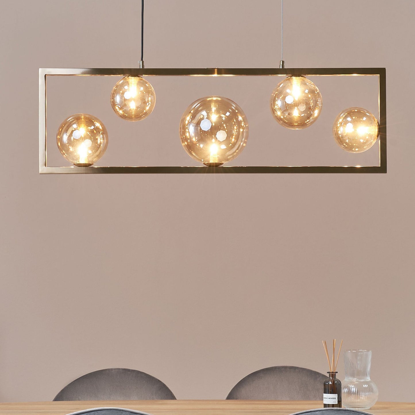 Five Light Pendant Lamp With Rectangular Frame Glam Industrial Style For Living And Dining