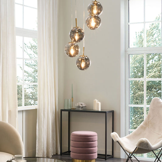 Bea 5 Light Pendant Lamp With Transparent Glass Shades In Brass Iron Modern Design For Living Room