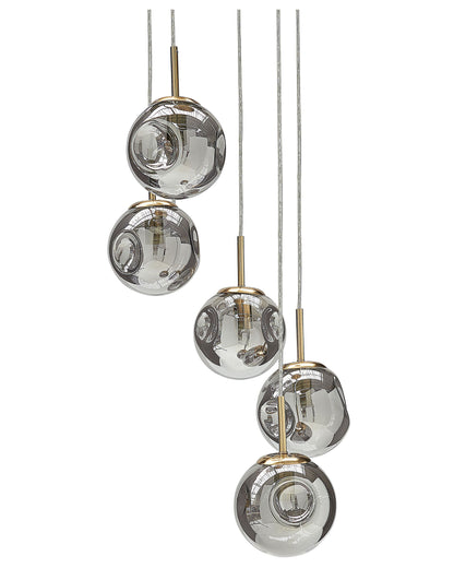Bea 5 Light Pendant Lamp With Transparent Glass Shades In Brass Iron Modern Design For Living Room