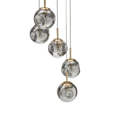 Bea 5 Light Pendant Lamp With Transparent Glass Shades In Brass Iron Modern Design For Living Room