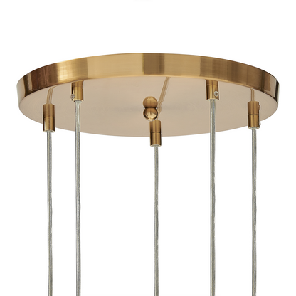 Bea 5 Light Pendant Lamp With Transparent Glass Shades In Brass Iron Modern Design For Living Room