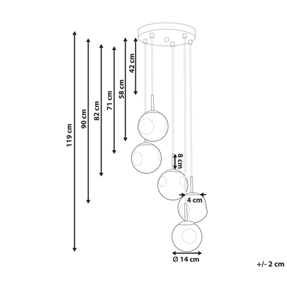 Bea 5 Light Pendant Lamp With Transparent Glass Shades In Brass Iron Modern Design For Living Room