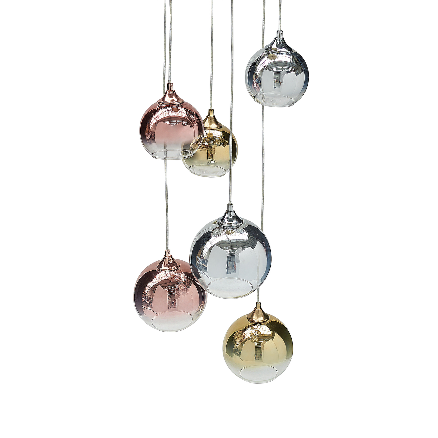 6 Light Pendant Lamp Semi Transparent Brass Glass Shades