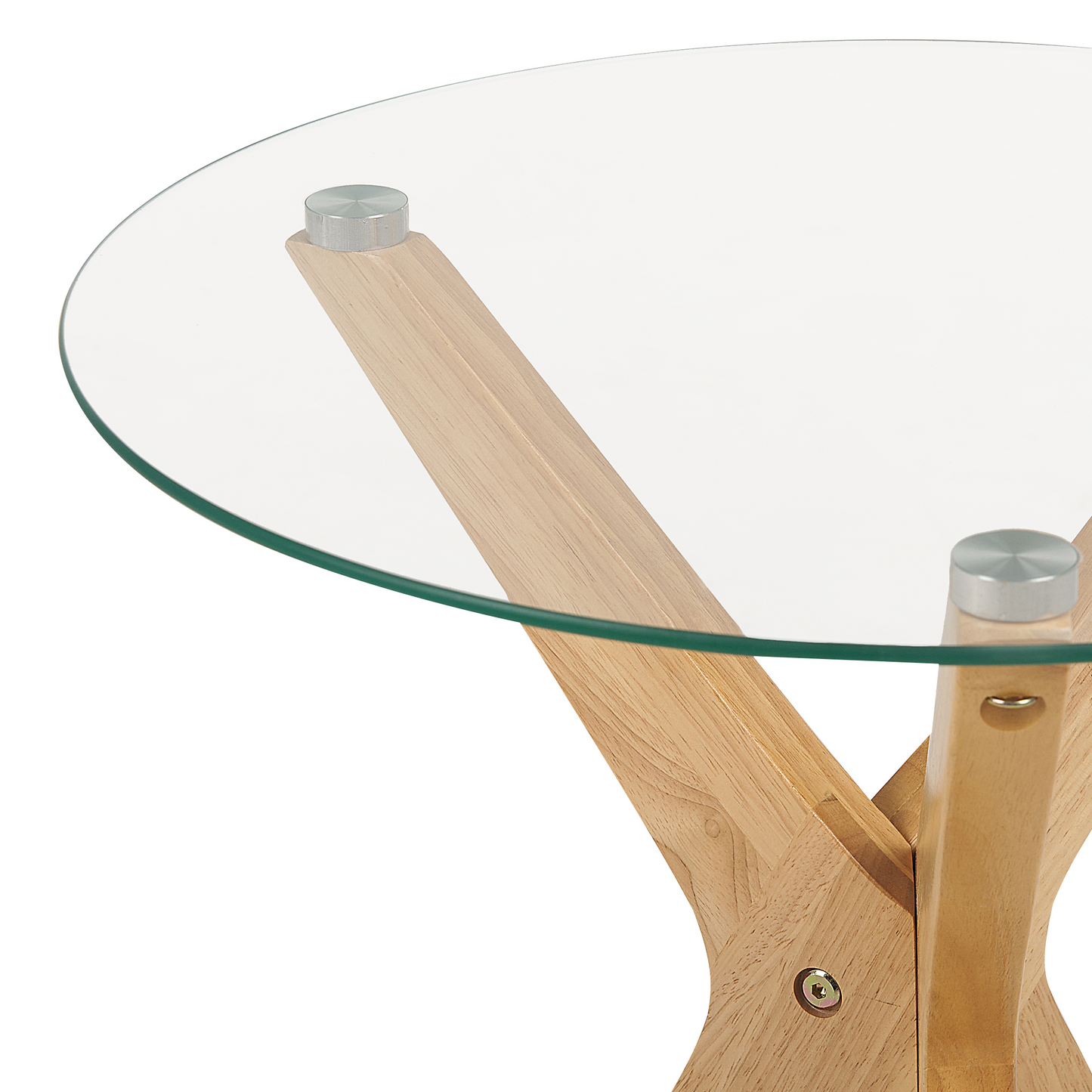 Round End Table Brown Tempered Glass Top Rubberwood Legs 45cm