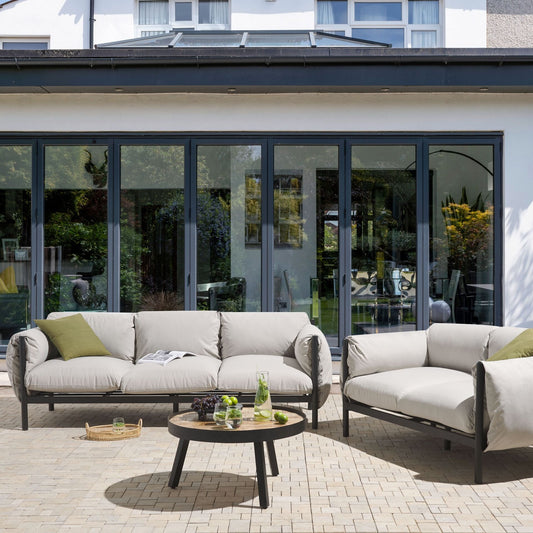 Five Seater Garden Sofa Set Grey Cushions Water Repellent