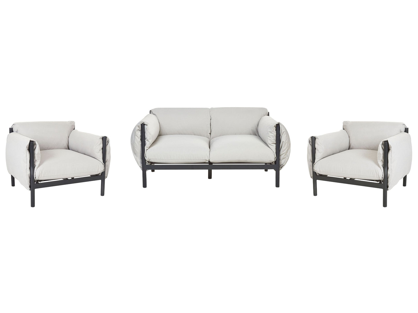 Aluminium Garden Set 2 Seater Sofa Armchairs Black Frame Cushions