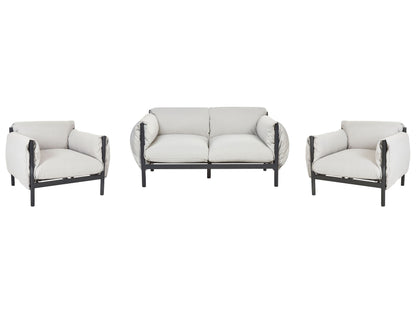 Aluminium Garden Set 2 Seater Sofa Armchairs Black Frame Cushions