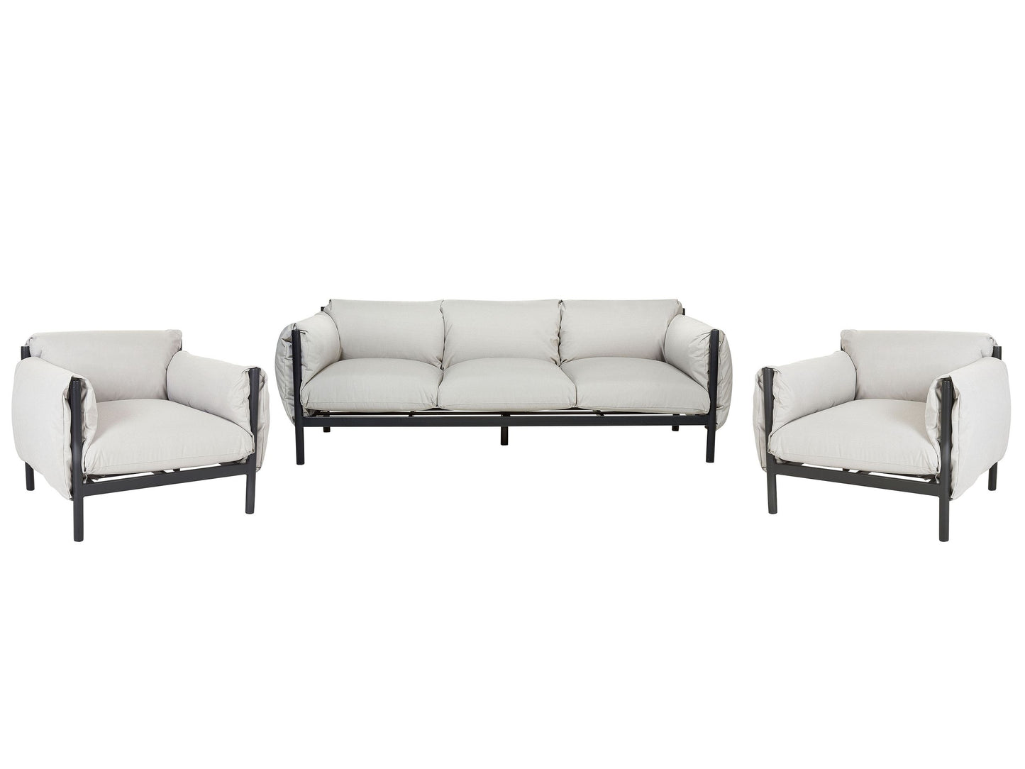 Aluminium Garden 3 Seater Sofa Set With Armchairs Black Frame