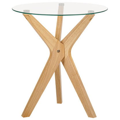 Round Coffee Tables Set Of 2 LightBrown Tempered Glass Tops