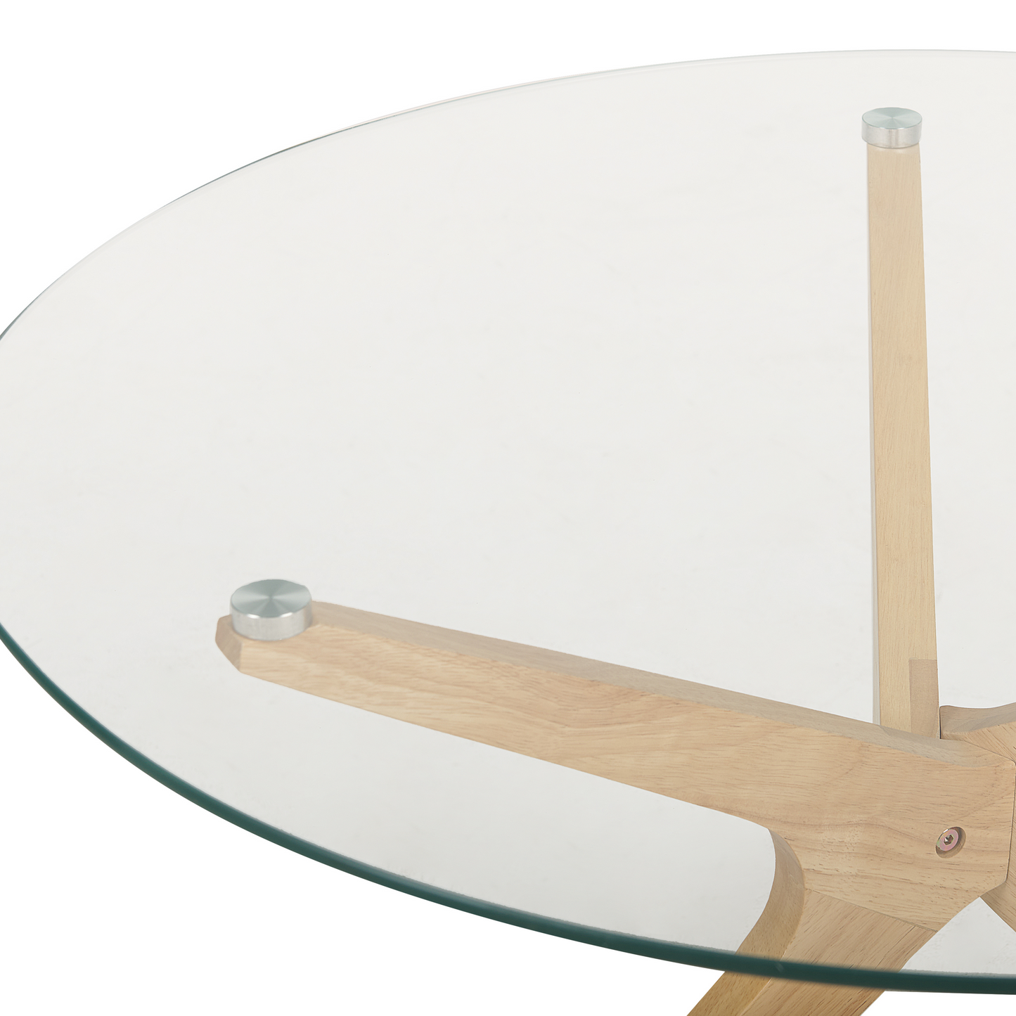 Round Coffee Tables Set Of 2 LightBrown Tempered Glass Tops