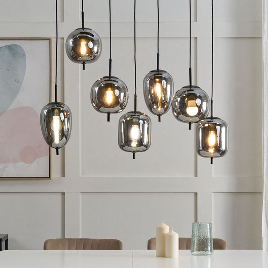 Pendant Lamp 7 Light Modern Smoked Glass Iron Fixture