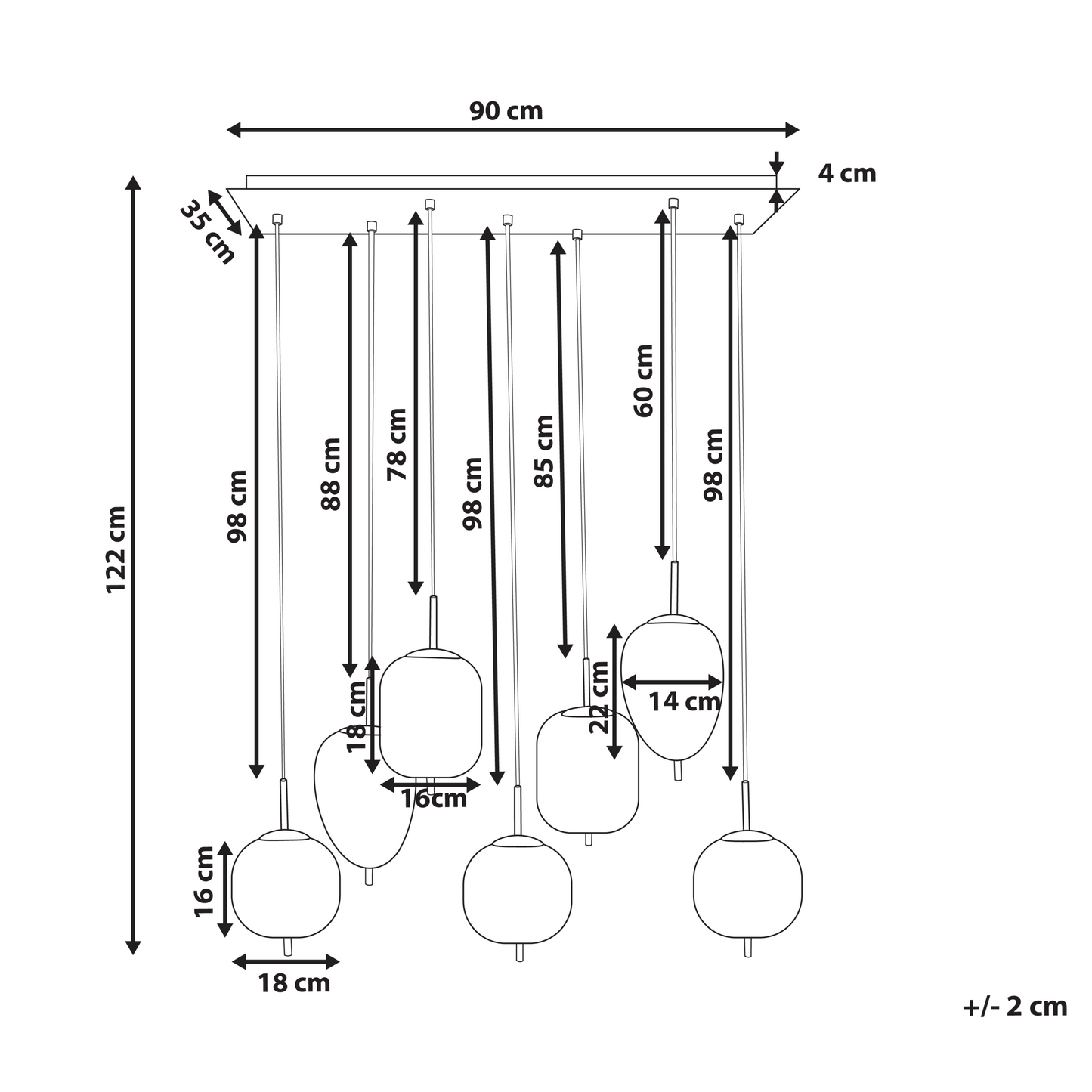 Pendant Lamp 7 Light Modern Smoked Glass Iron Fixture