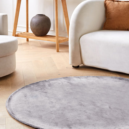 Light Grey Round Viscose Rug 140cm Hand Tufted
