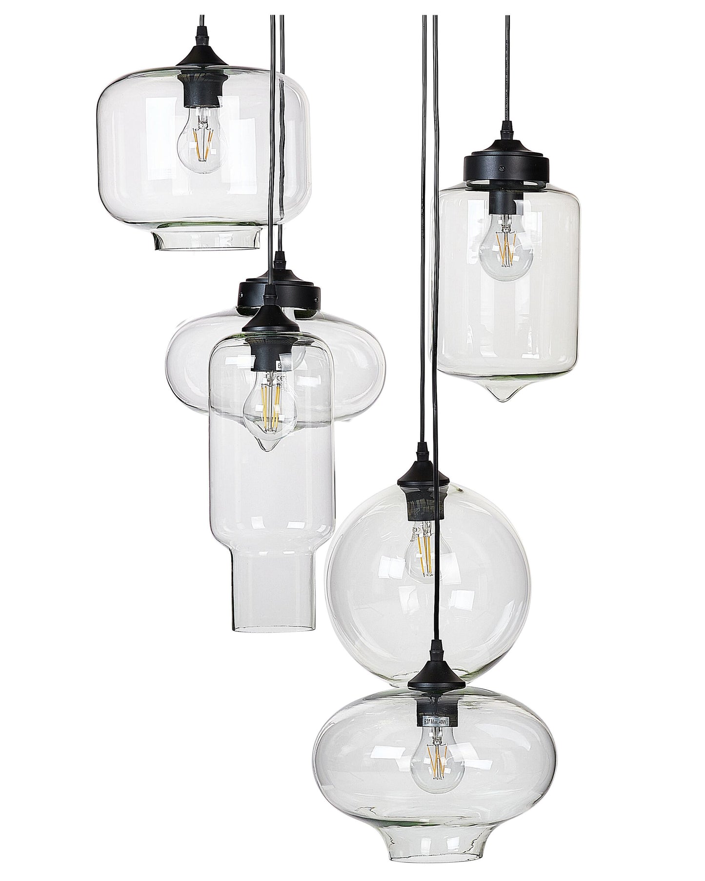 Pendant Lamp 6 Light Transparent Glass Shades Black Iron