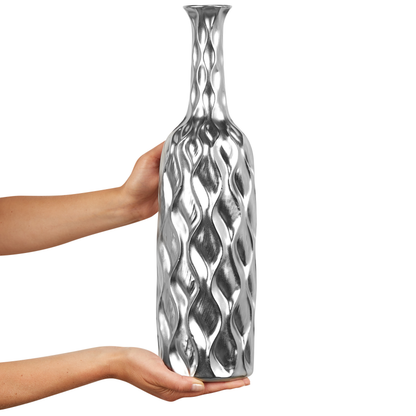 Flower Vase Silver Stoneware Bottle Shape Modern Glam