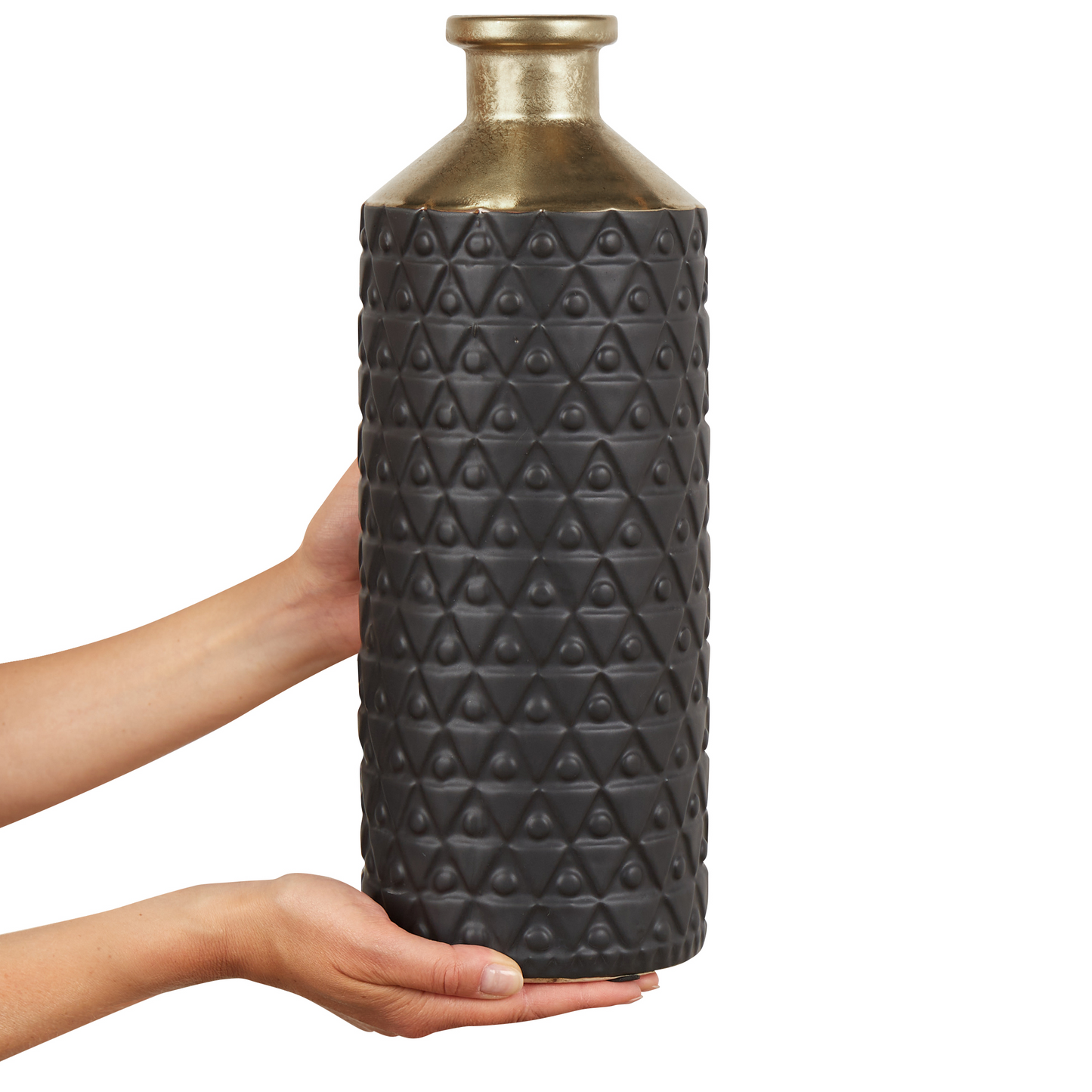 Black Stoneware Table Vase With Gold Neck 39cm