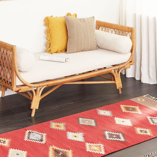 Kilim Multicolour Handwoven Cotton Runner Rug 80 x 300cm Low Pile Geometric Traditional Rectangular