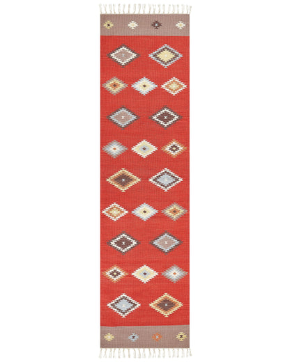 Kilim Multicolour Handwoven Cotton Runner Rug 80 x 300cm Low Pile Geometric Traditional Rectangular