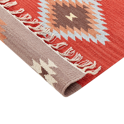 Kilim Multicolour Handwoven Cotton Runner Rug 80 x 300cm Low Pile Geometric Traditional Rectangular