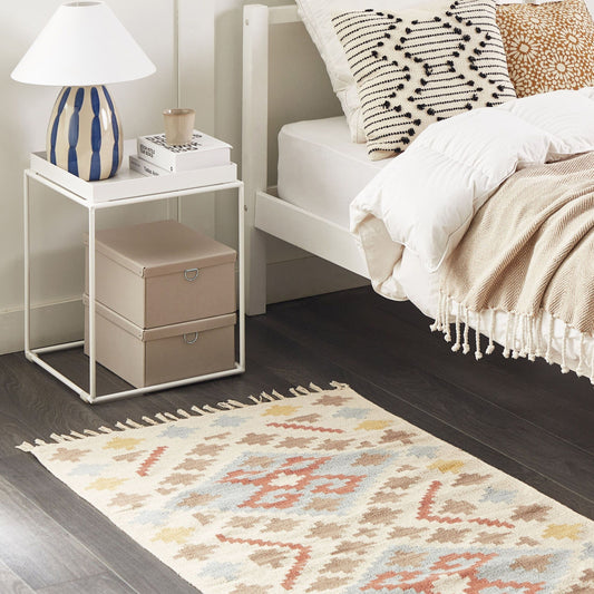 Kilim Cotton Area Rug Multicolor 80 x 150 Rectangular Low Pile Tassels