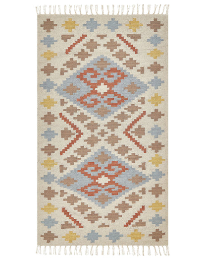 Kilim Cotton Area Rug Multicolor 80 x 150 Rectangular Low Pile Tassels