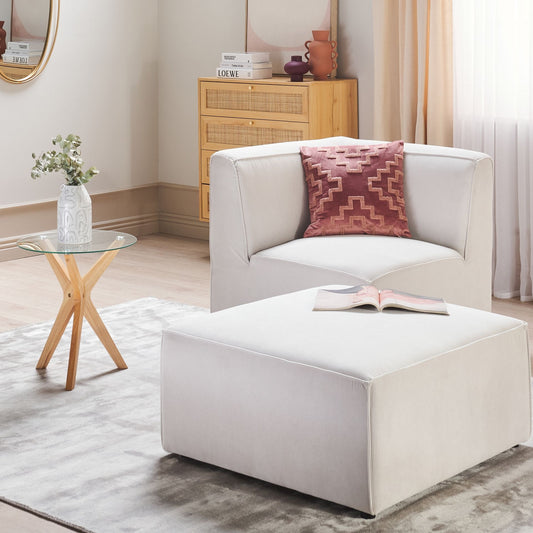 Ottoman Corduroy Square Footstool Off White Modern