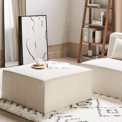 Beige Corduroy Ribbed Square Ottoman Footstool Modern Design
