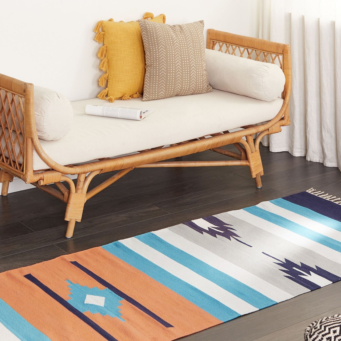 Kilim Runner Rug Multicolour Cotton 80 x 300cm Handwoven Reversible Flat Weave With Tassels Hallway