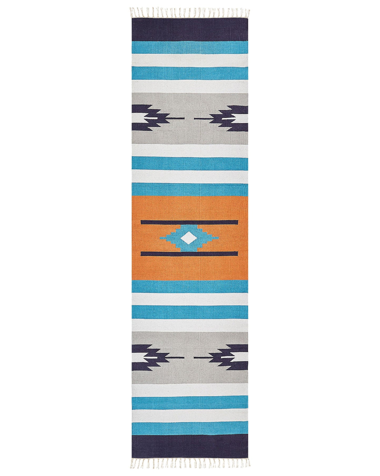 Kilim Runner Rug Multicolour Cotton 80 x 300cm Handwoven Reversible Flat Weave With Tassels Hallway