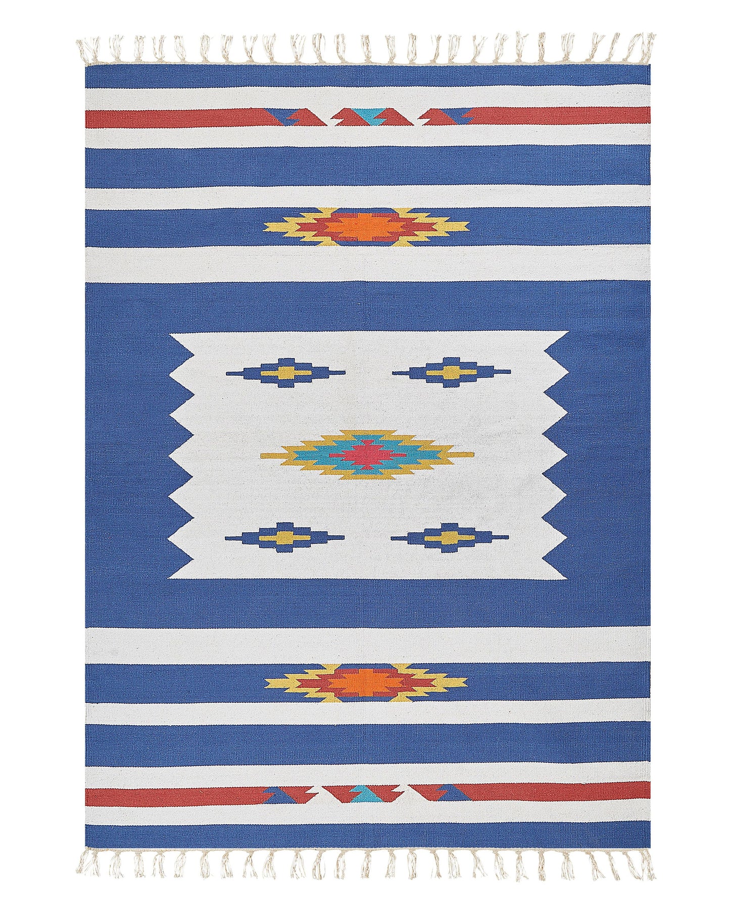 Kilim Handwoven Reversible Flat Weave Area Rug 140 x 200cm Multicolour with Tassels Geometric Pattern