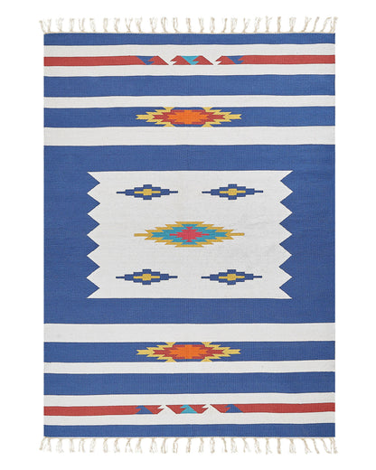 Kilim Handwoven Reversible Flat Weave Area Rug 140 x 200cm Multicolour with Tassels Geometric Pattern