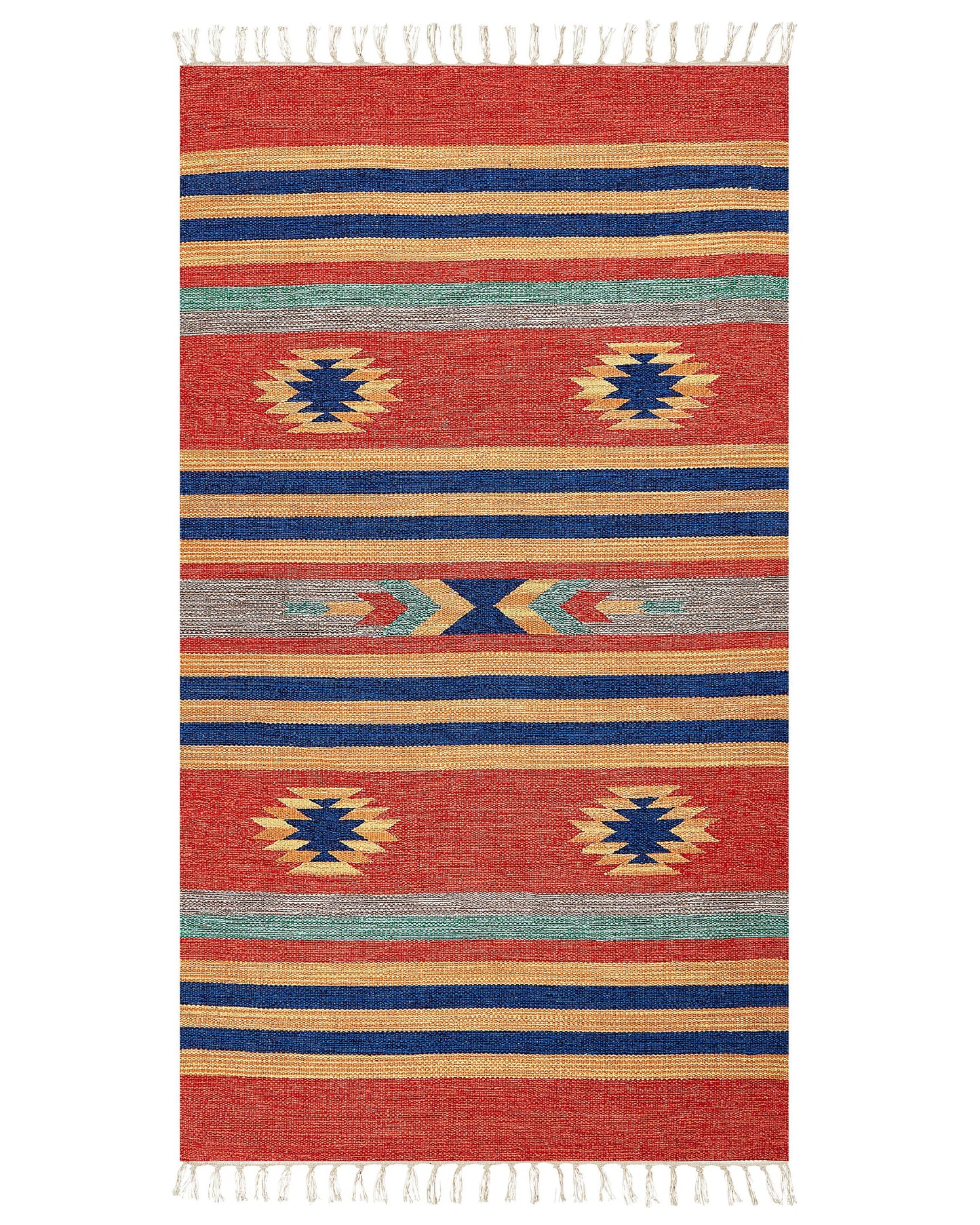 Kilim Handwoven Multicolor Cotton Area Rug 80 x 150 Reversible Tassels